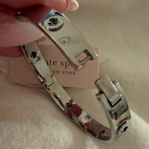 Kate Spade Shiny studded Silver hinged bangle Bracelet - Picture 2 of 11
